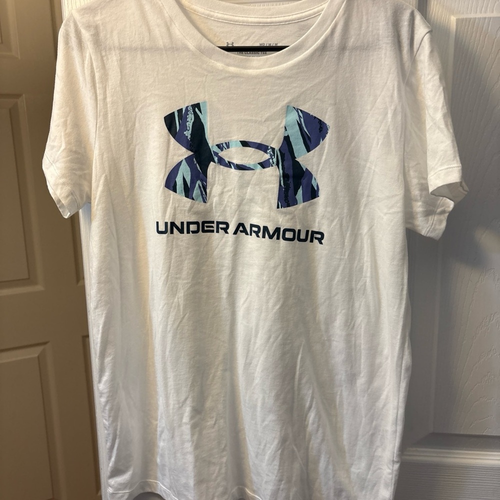 Under Armour White Tee with Gray Logo Accent